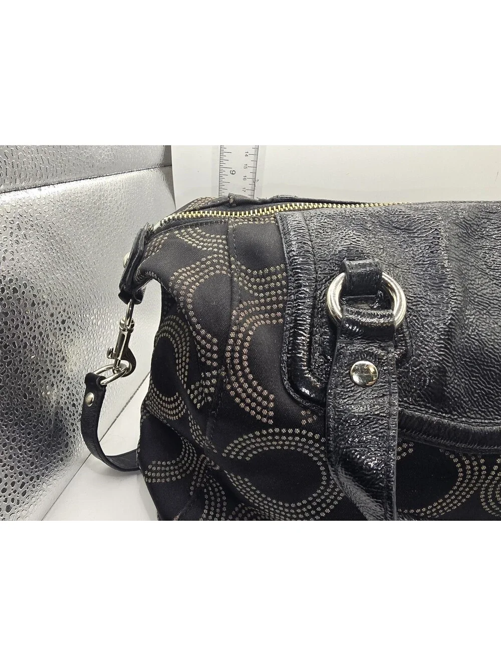 Authentic Coach Ashley Dotted OP Art Satchel Hand Bag Purse F20027 Black